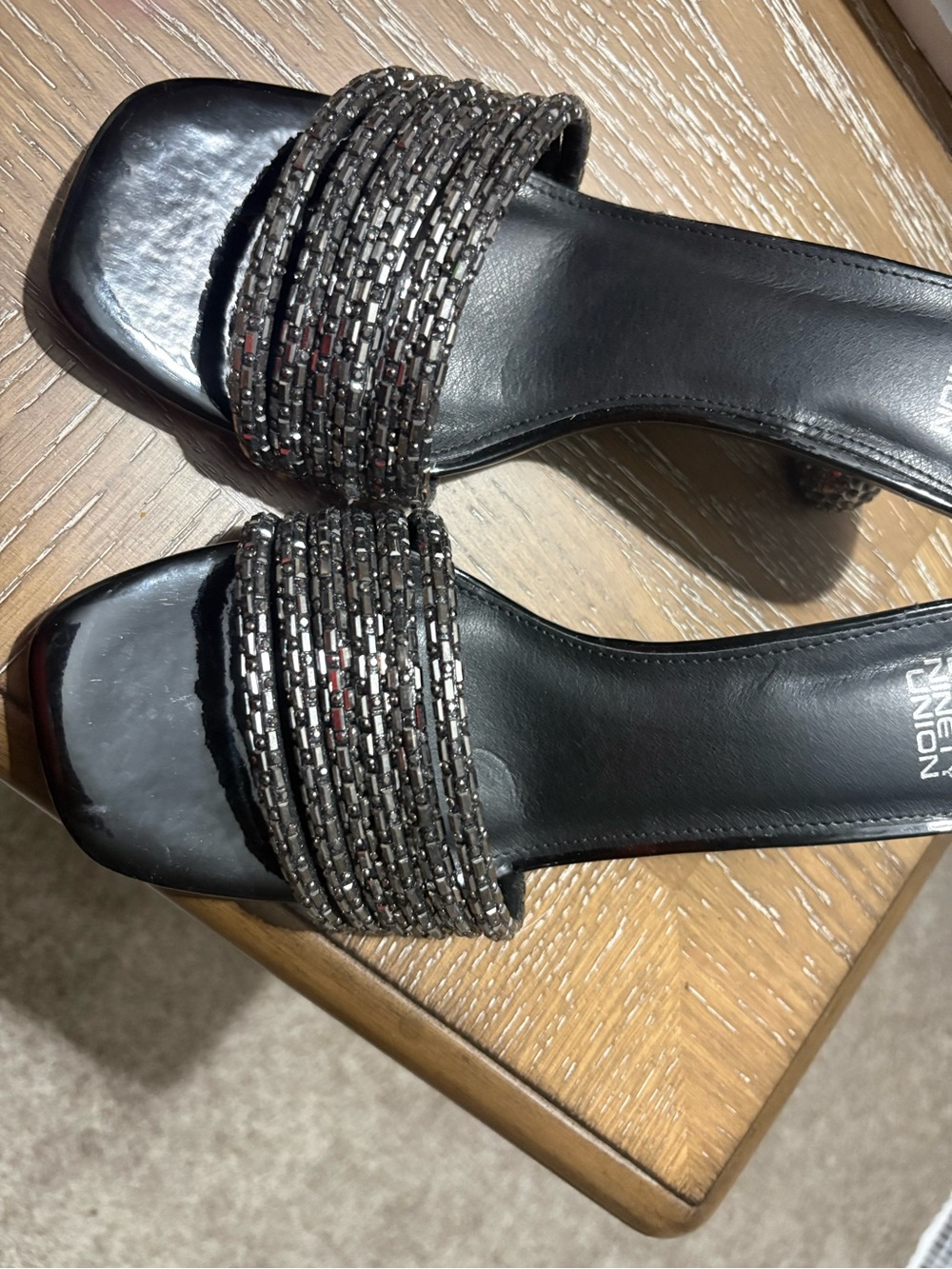 Beaded Black Slide Heel Sandals for Women
